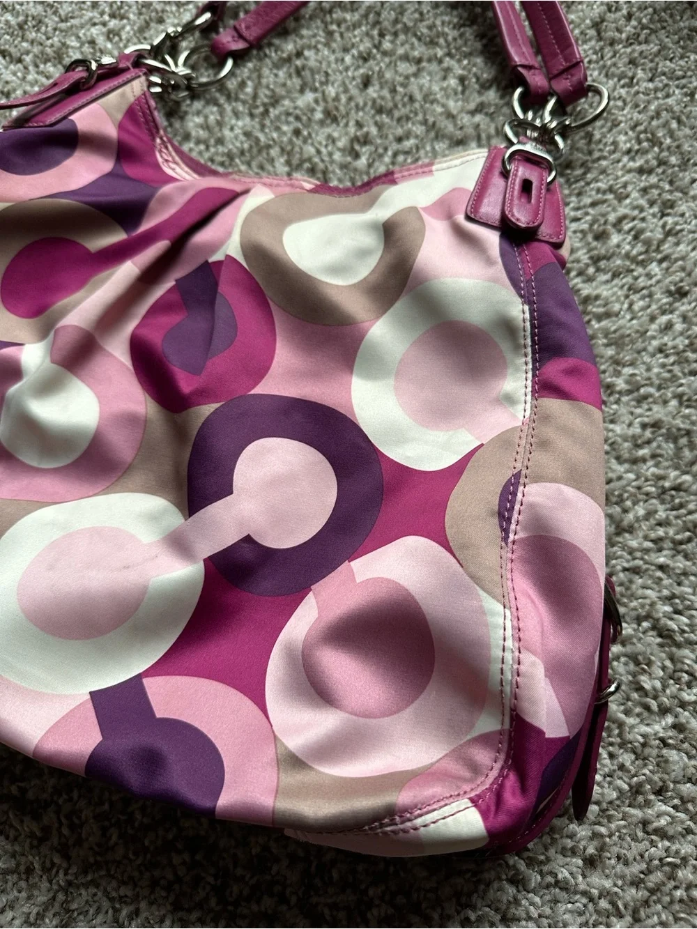Coach Pink and Purple Signature Circle-Print Hobo Bag